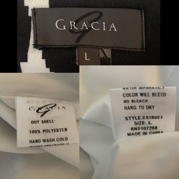 Gracia High-Low Skirt Black White Polka Dot Pleated Asymmetrical Ribbon Hem Sz L - Picture 14 of 15